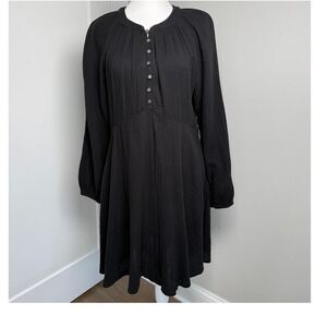 XIRENA Black Cotton Gauze Long Sleeve Dress